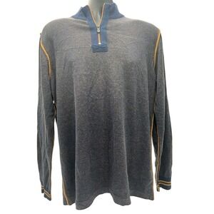 Men's Old Ranch 1/4 zip knit shirt size Small. Navy and Tan knit with Tan piping